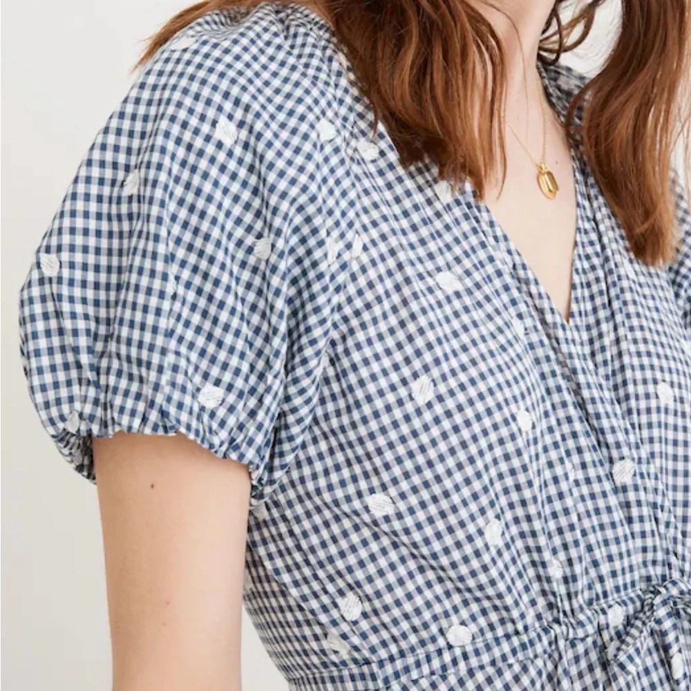 Gently Loved Embroidered Gingham Faux-Wrap Tie-Waist Midi Dress by Madewell - Picture 14 of 16